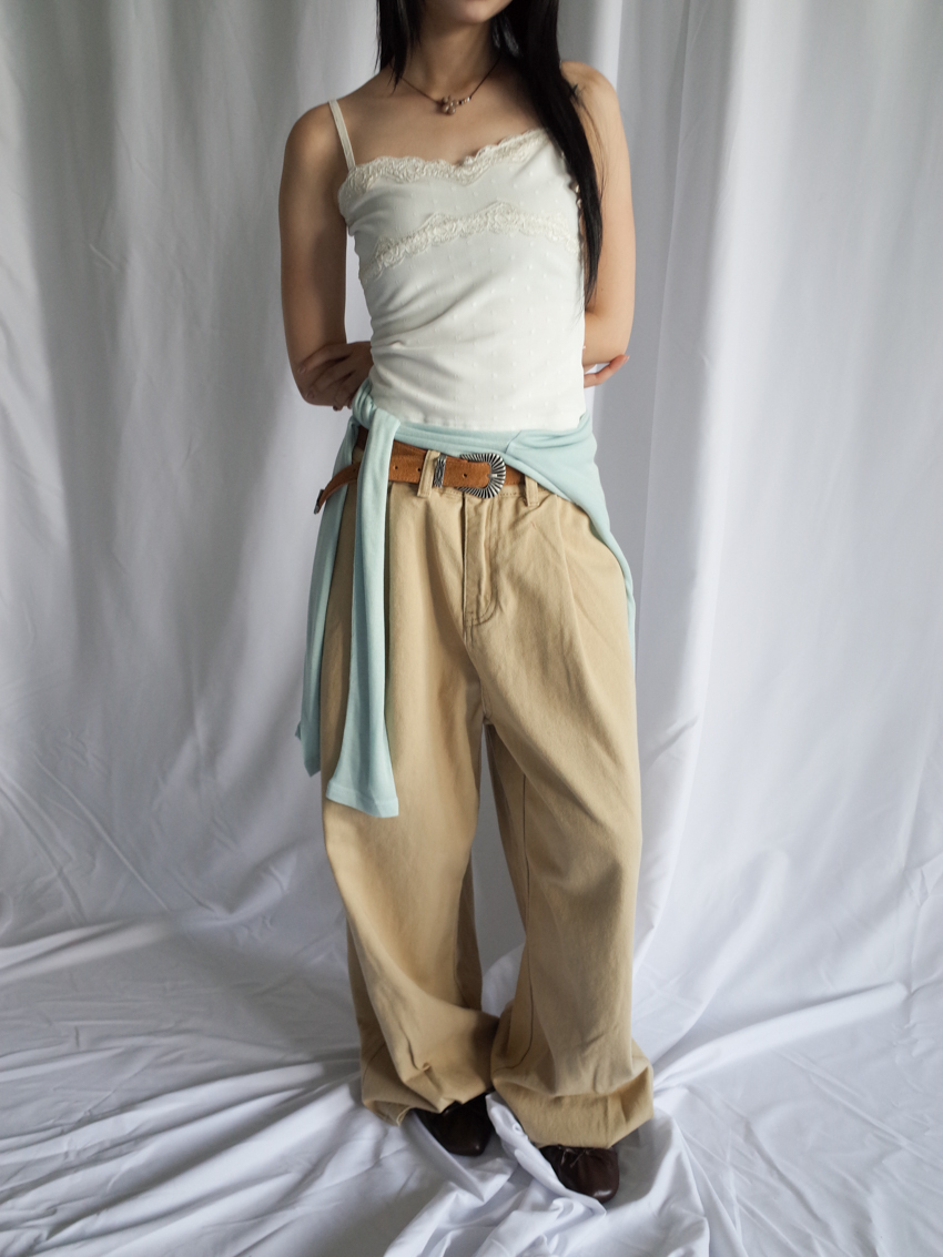 (UNISEX) pleated balloon trousers with double button in BEIGE