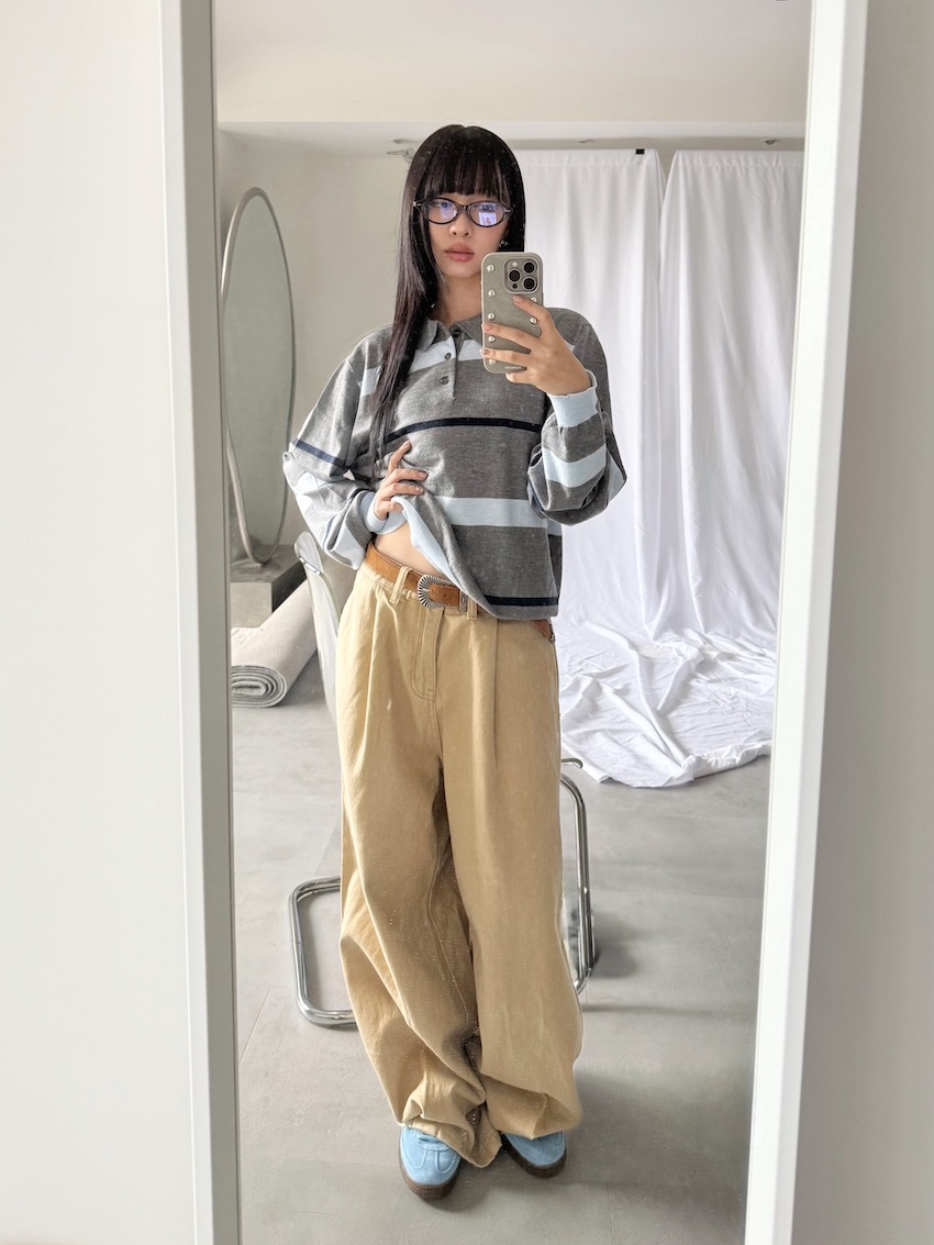 (UNISEX) pleated balloon trousers with double button in BEIGE