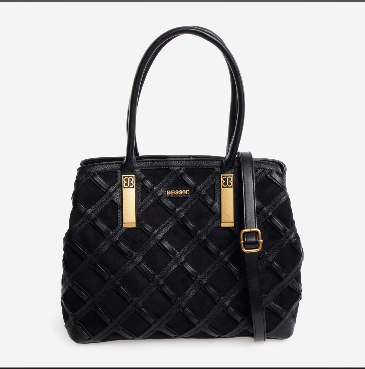 英國代購 (獨立訂單)- BESSIE Black Lattice Shoulder&nbsp;Bag
