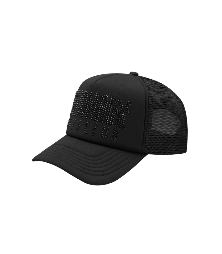 RHINESTONE STRAIGHT LOGO TRUCKER CAP