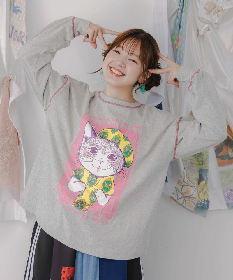 Scolar  Fluffy warm beret cat long sleeve Tee