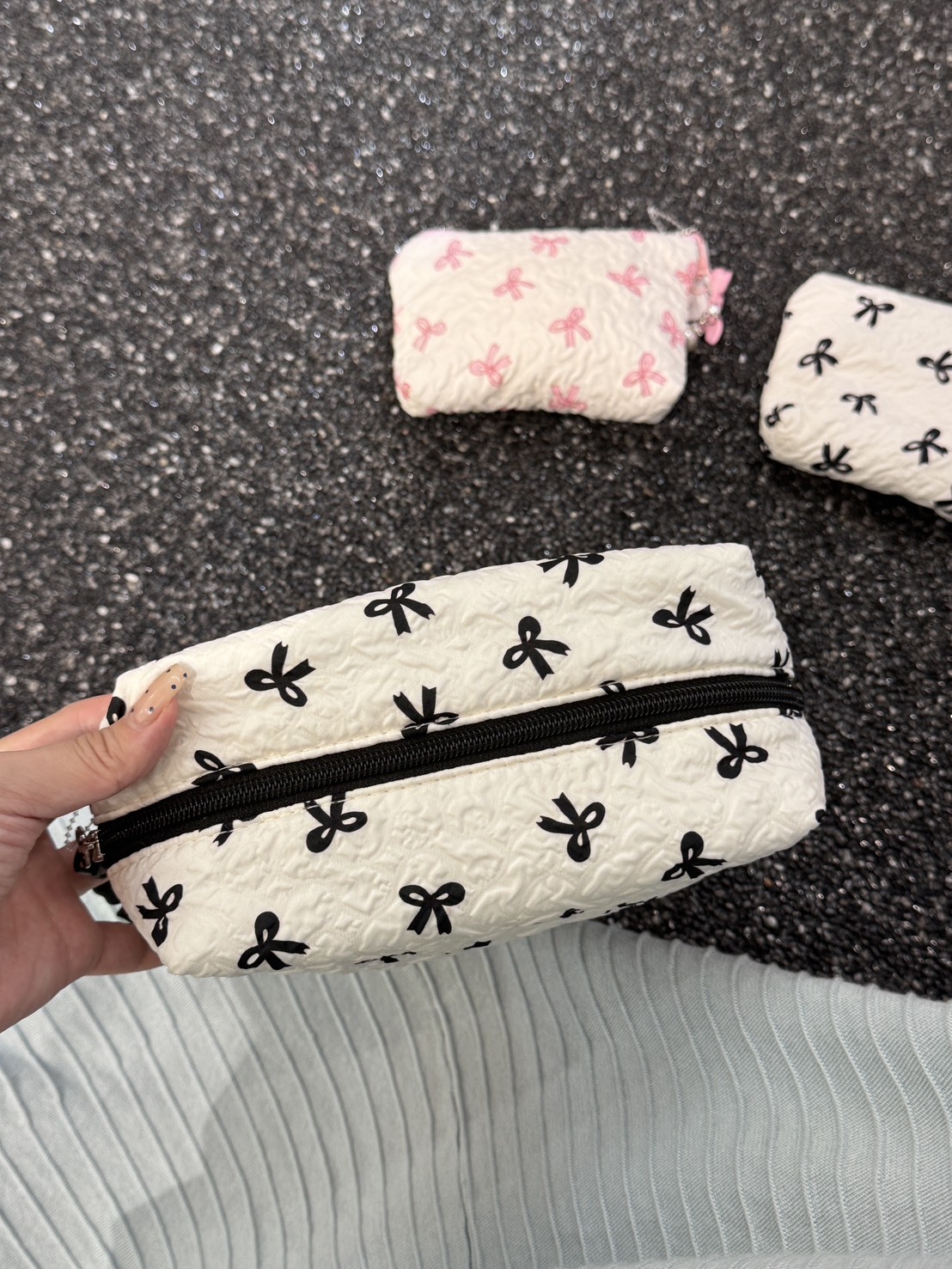 韓國連線 - 蝴蝶結棉麻化妝包