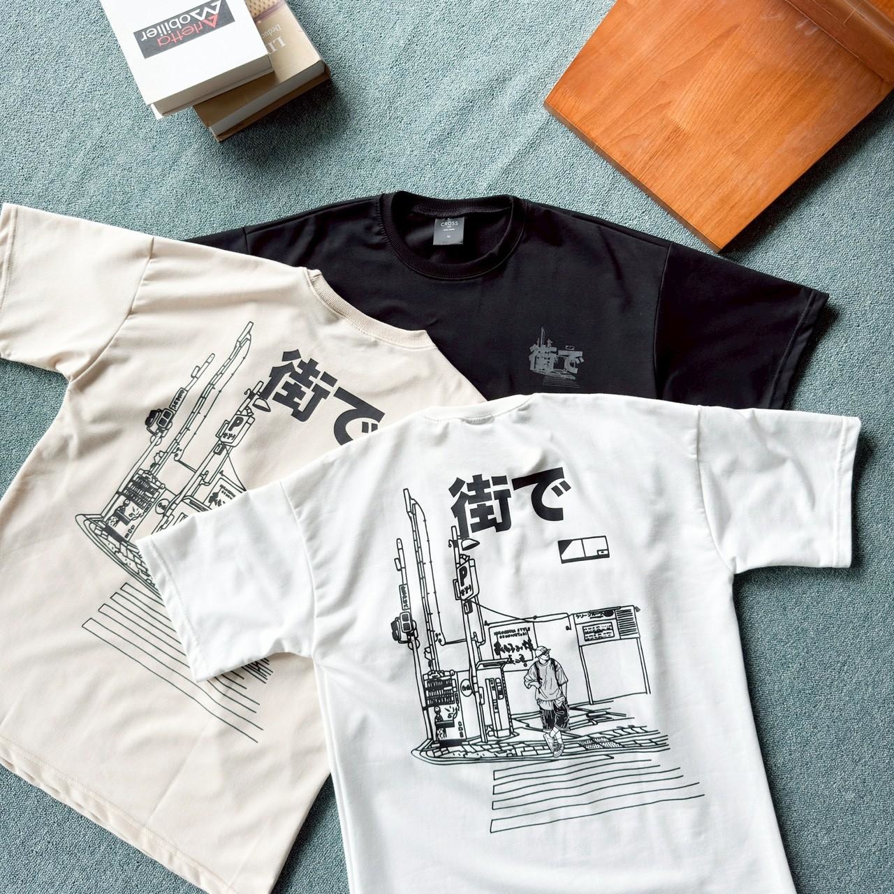 韓國短袖 日式線條街頭插畫短T 18923