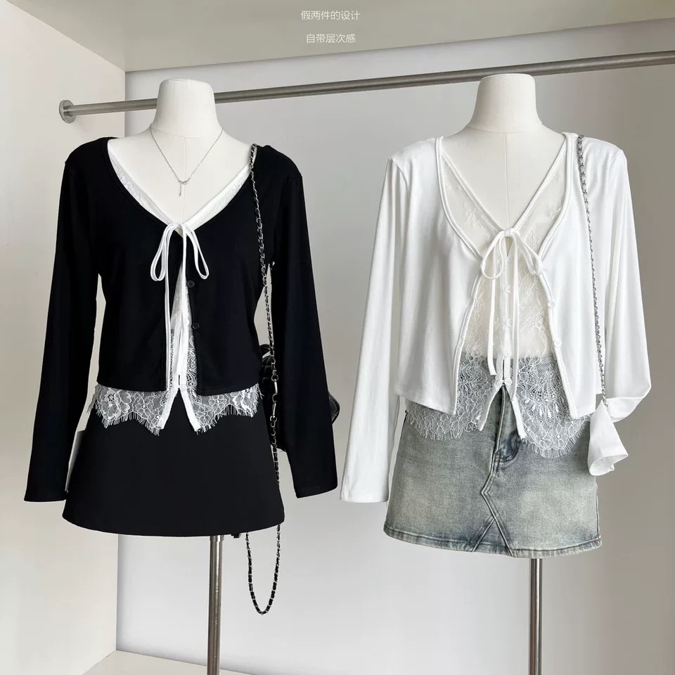 假兩件拼接蕾絲小外套/二色