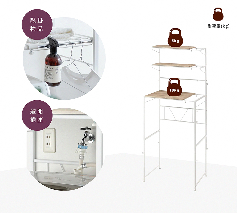 Brooklyn Series高承重調節式三層洗衣機置物架 白色