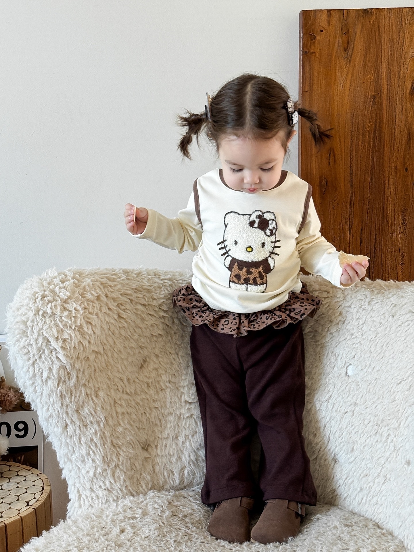 豹紋小貓上衣+豹紋屁裙喇叭褲套裝