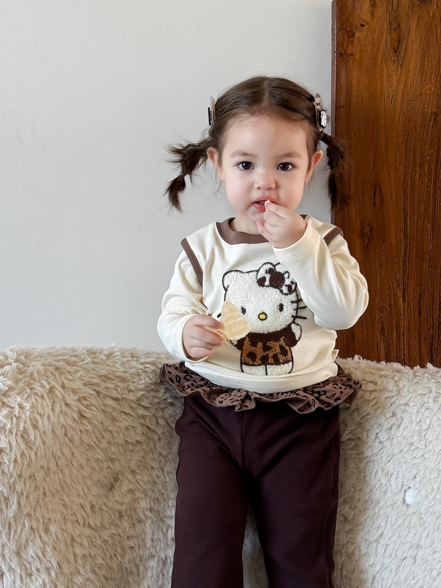 豹紋小貓上衣+豹紋屁裙喇叭褲套裝