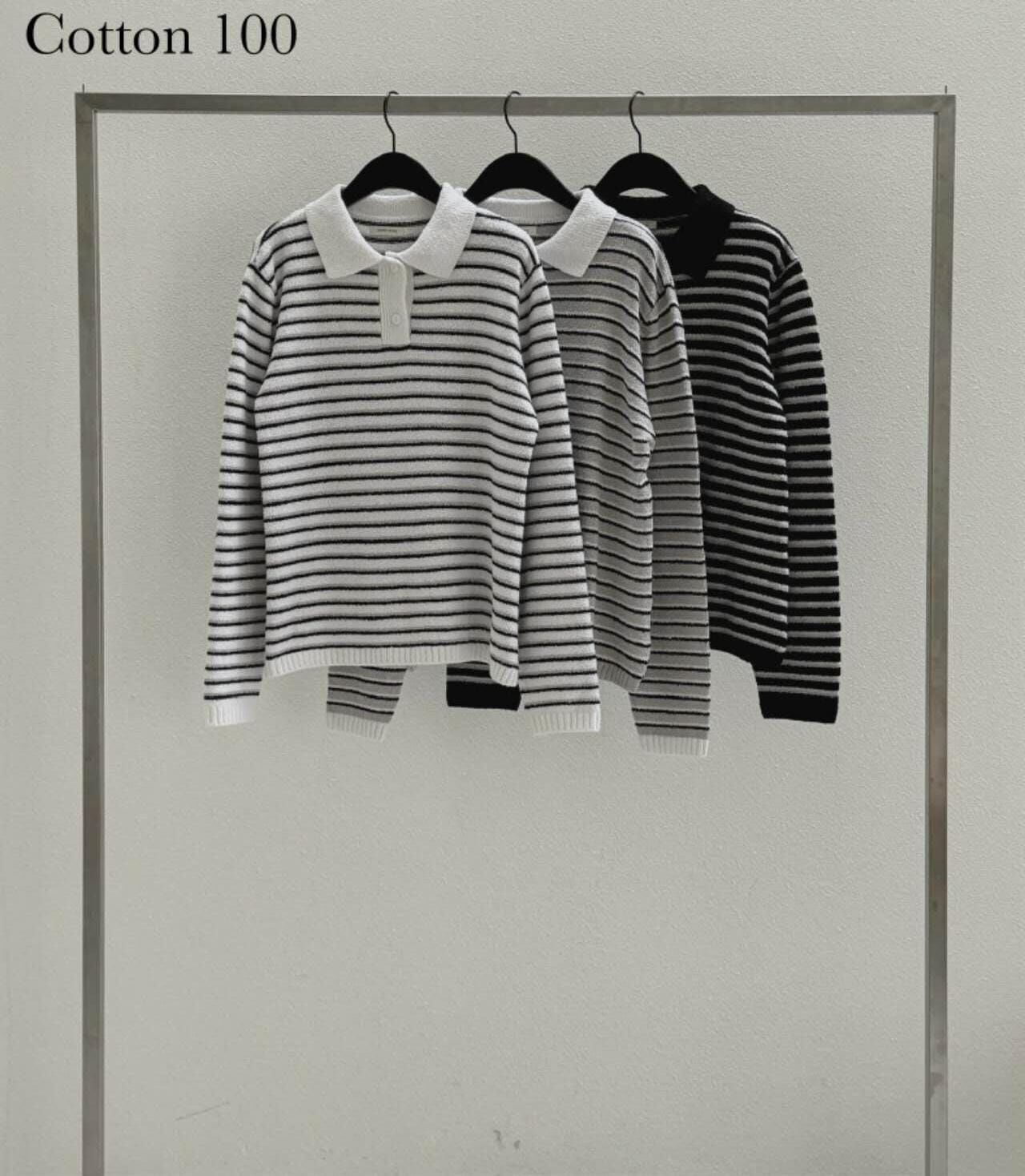 DR5009 翻領條紋純棉長袖上衣