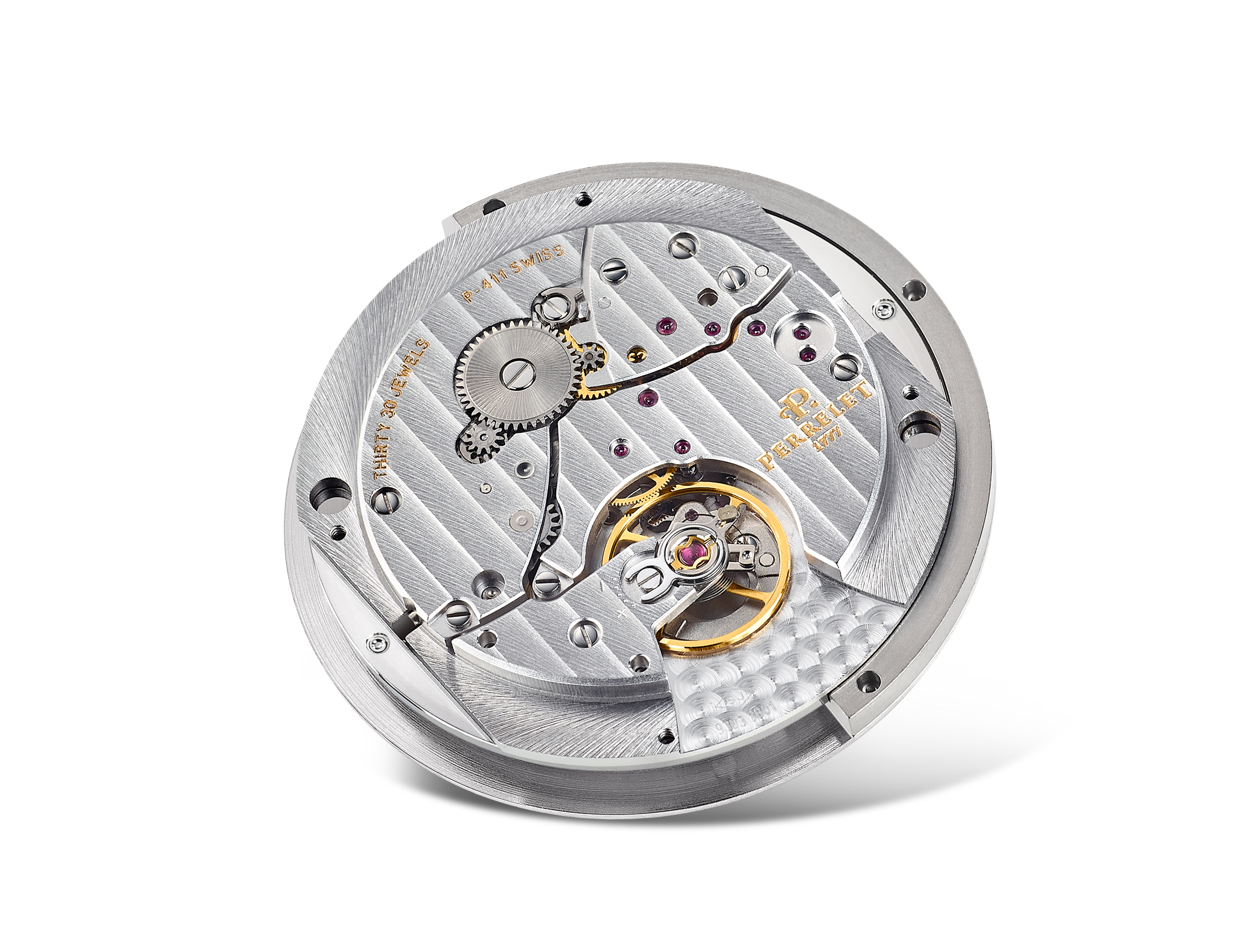 Perrelet,沛力錶,自製機芯,環形自動盤,鮭魚面,鮭魚色,枕形錶殼,大三針,黑色鱷魚壓紋小牛皮錶帶,P-411機芯