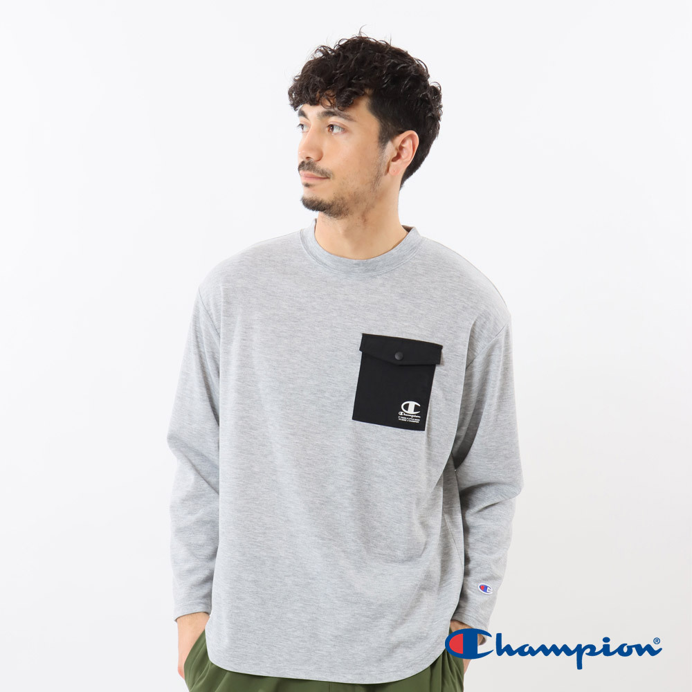 男款- SPORTS系列 簡約素色快乾口袋長袖TEE-灰色（C3-YS406-070）