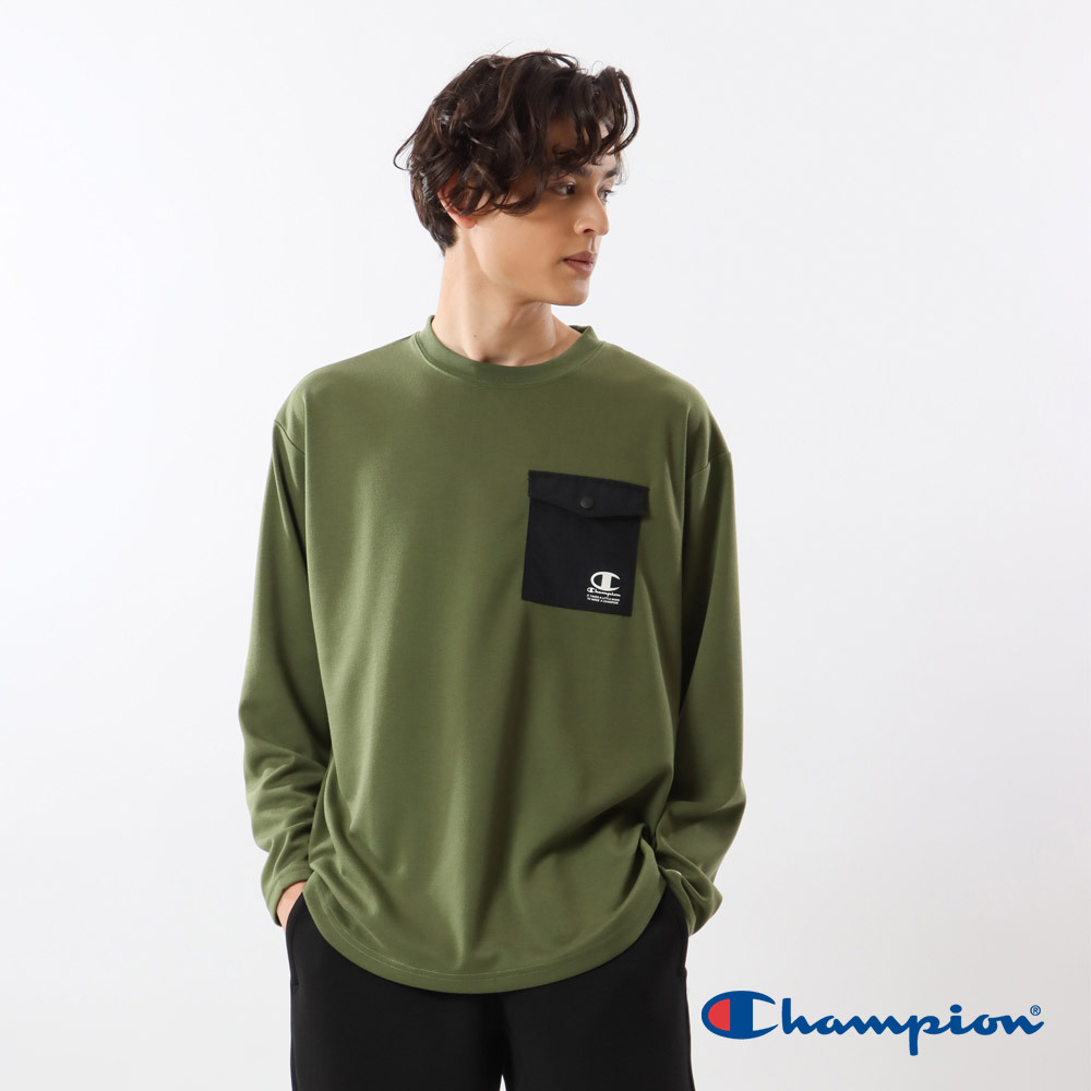 男款-SPORTS系列 簡約素色快乾口袋長袖TEE-橄欖綠（C3-YS406-655）