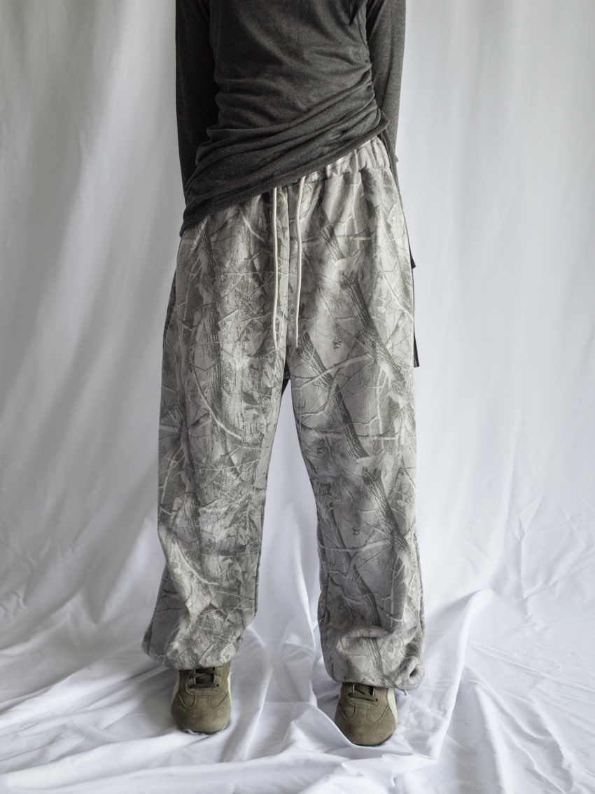 tree-print elastic waist casual trousers