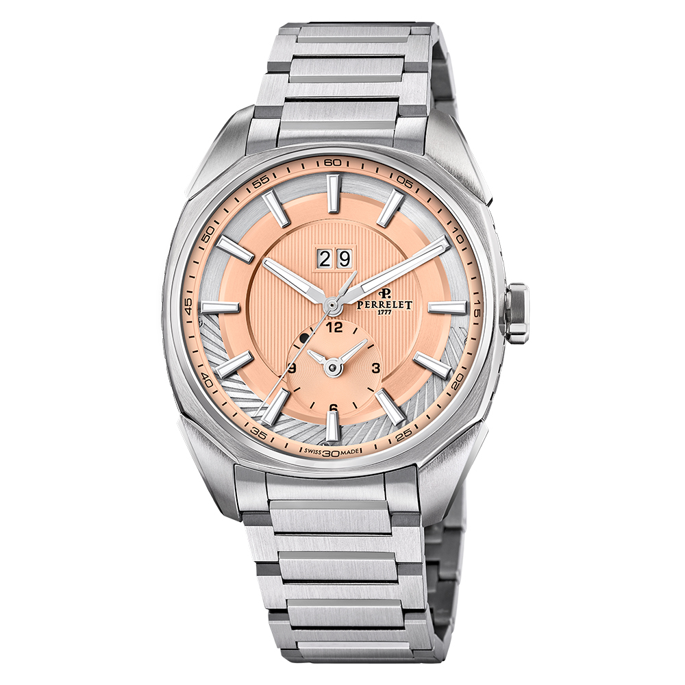 環形動力實驗室系列｜環形動力雙時區腕錶-鮭魚面不鏽鋼錶帶版本-A1101/E