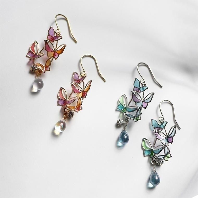 蝴蝶玻璃片耳環
