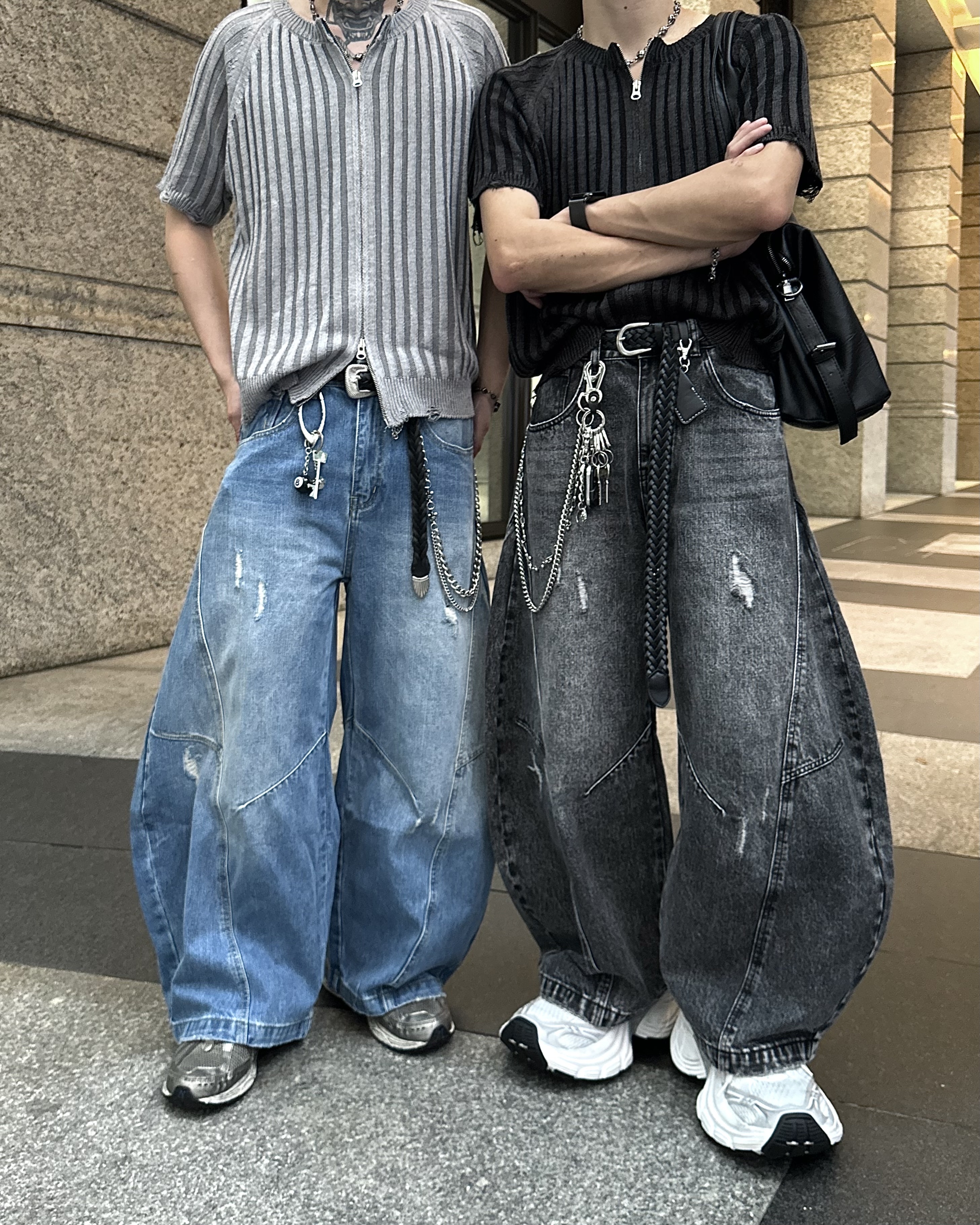 𝐇·𝐓·𝐒 韓國 自訂款 異型解構2.0 彎刀設計 水洗 刷破 牛仔 長褲