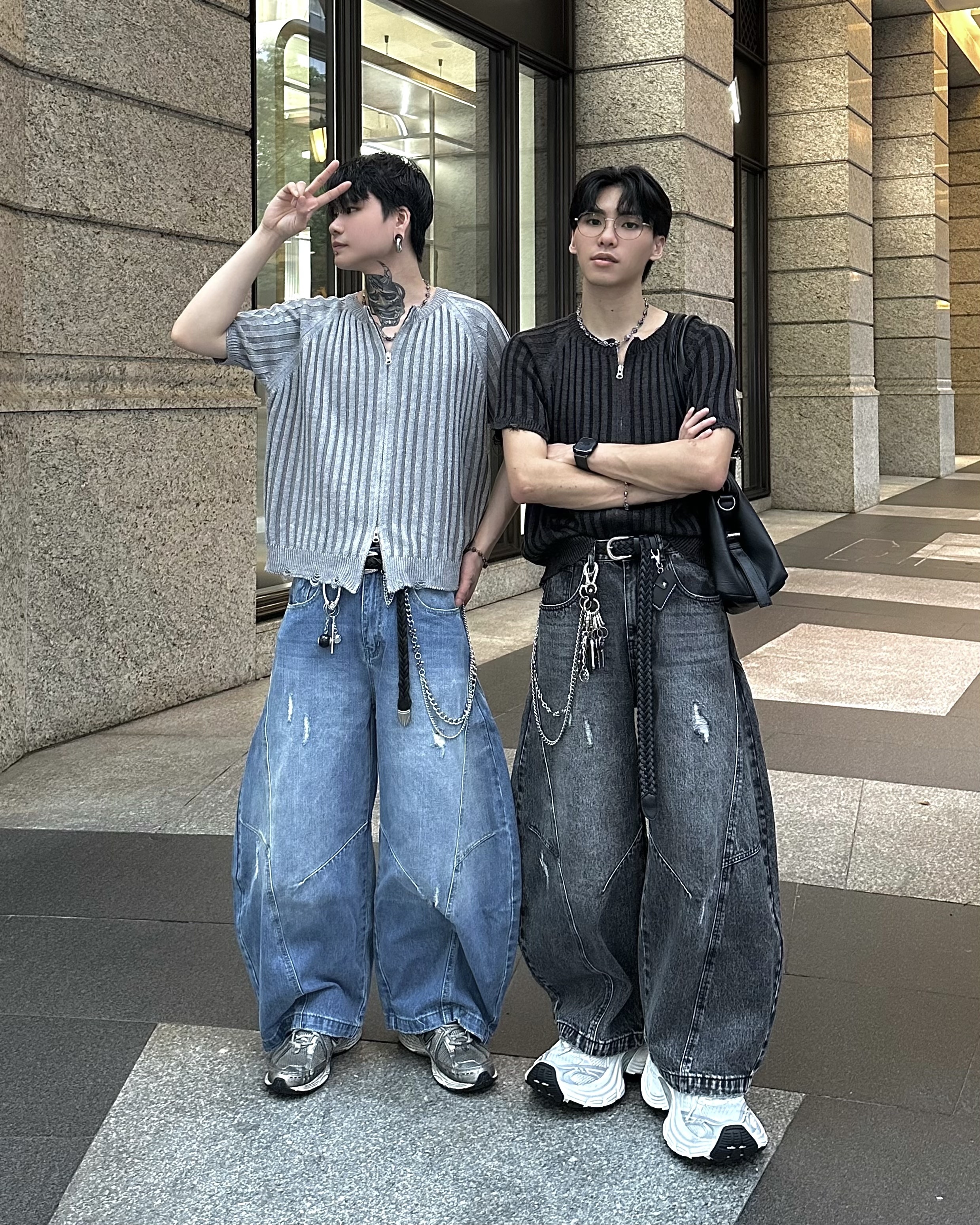 𝐇·𝐓·𝐒 韓國 自訂款 異型解構2.0 彎刀設計 水洗 刷破 牛仔 長褲