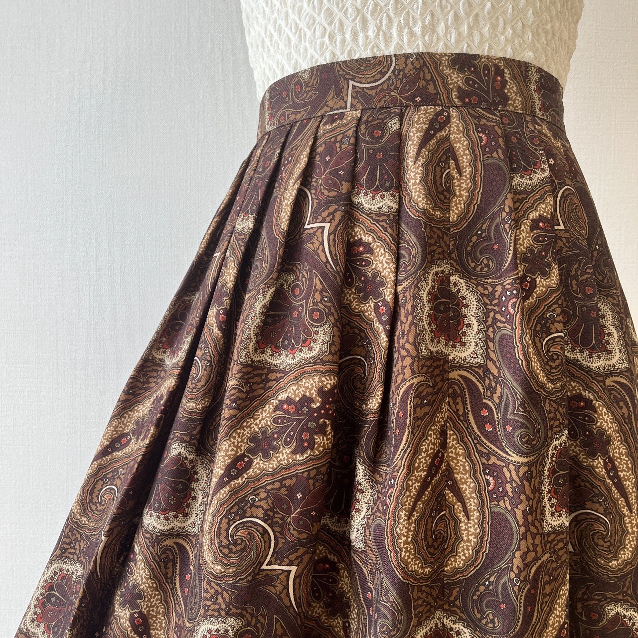 深啡色大腰果花古著半身裙