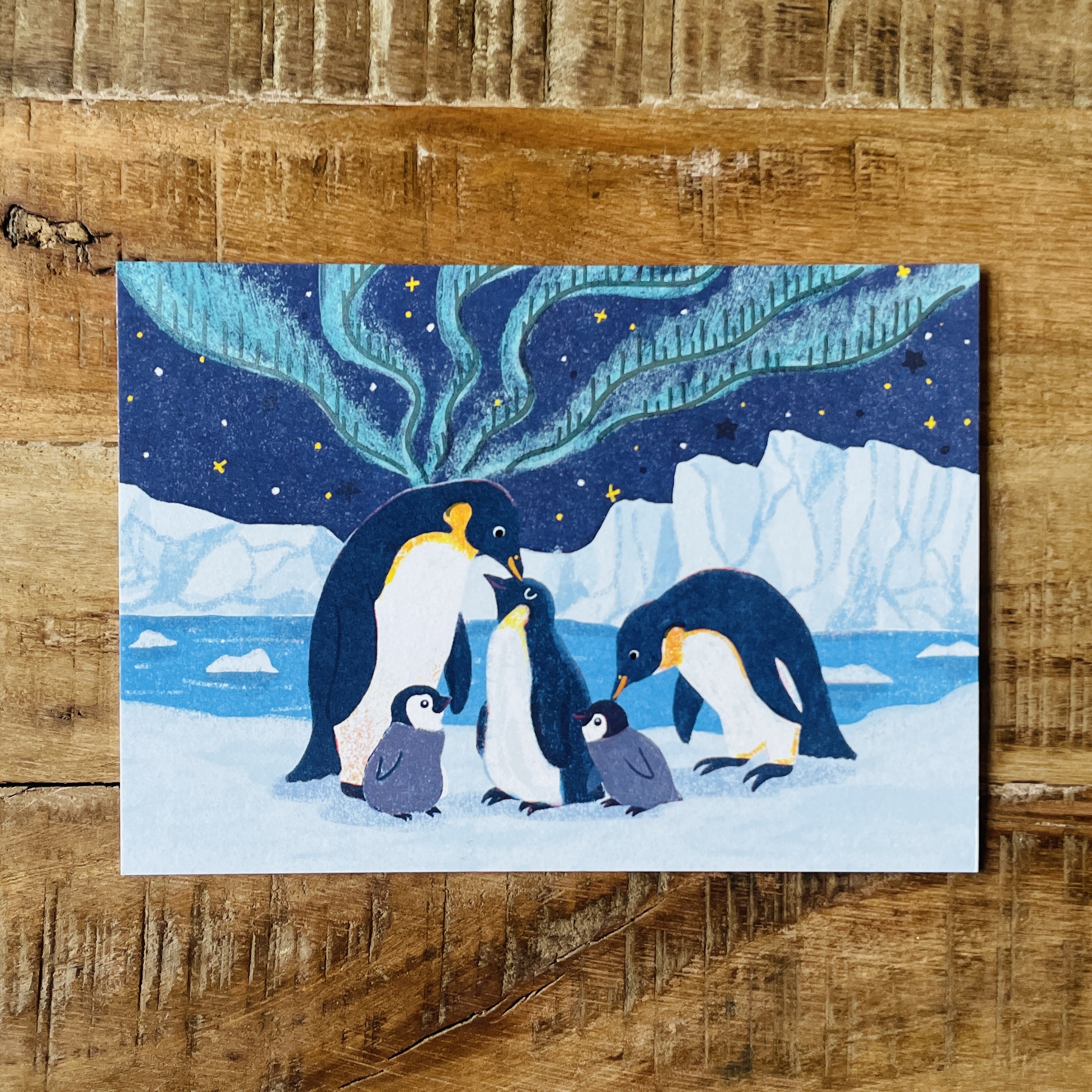 企鵝/南極/極光/燙金明信片