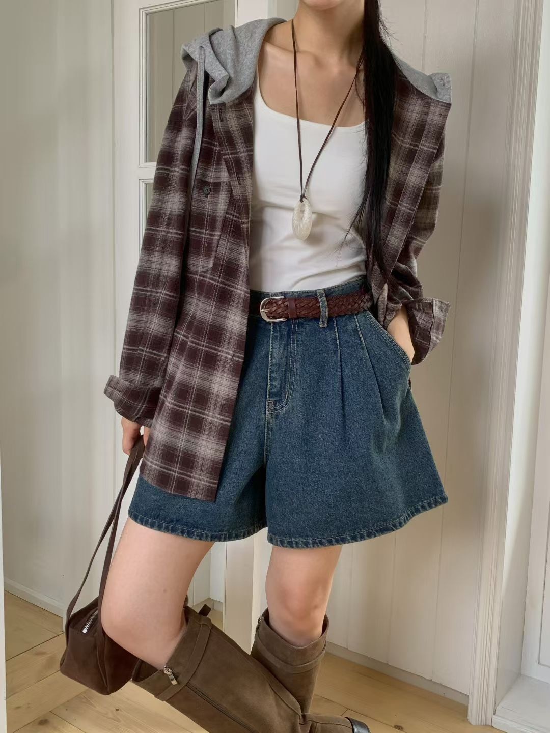 牛仔寬管短褲(不含腰帶)