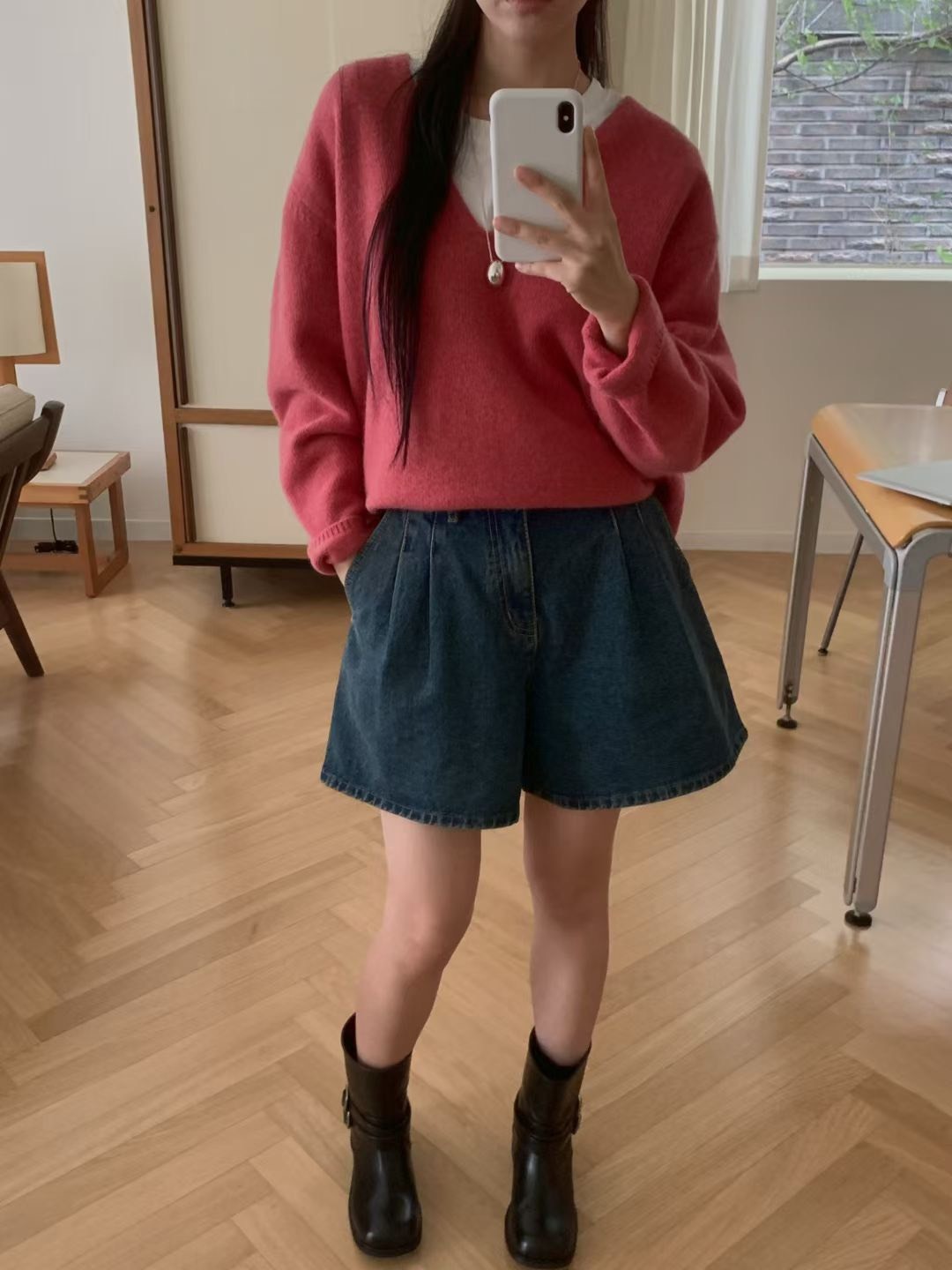 牛仔寬管短褲(不含腰帶)