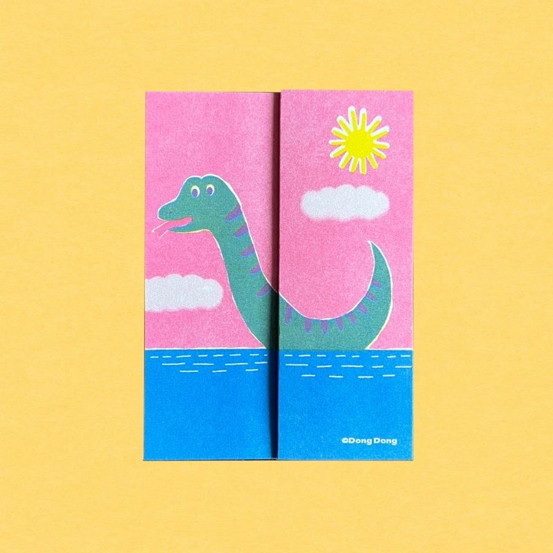 蛇來蛇去摺頁明信片/孔版印刷/繪本恐龍/附信封