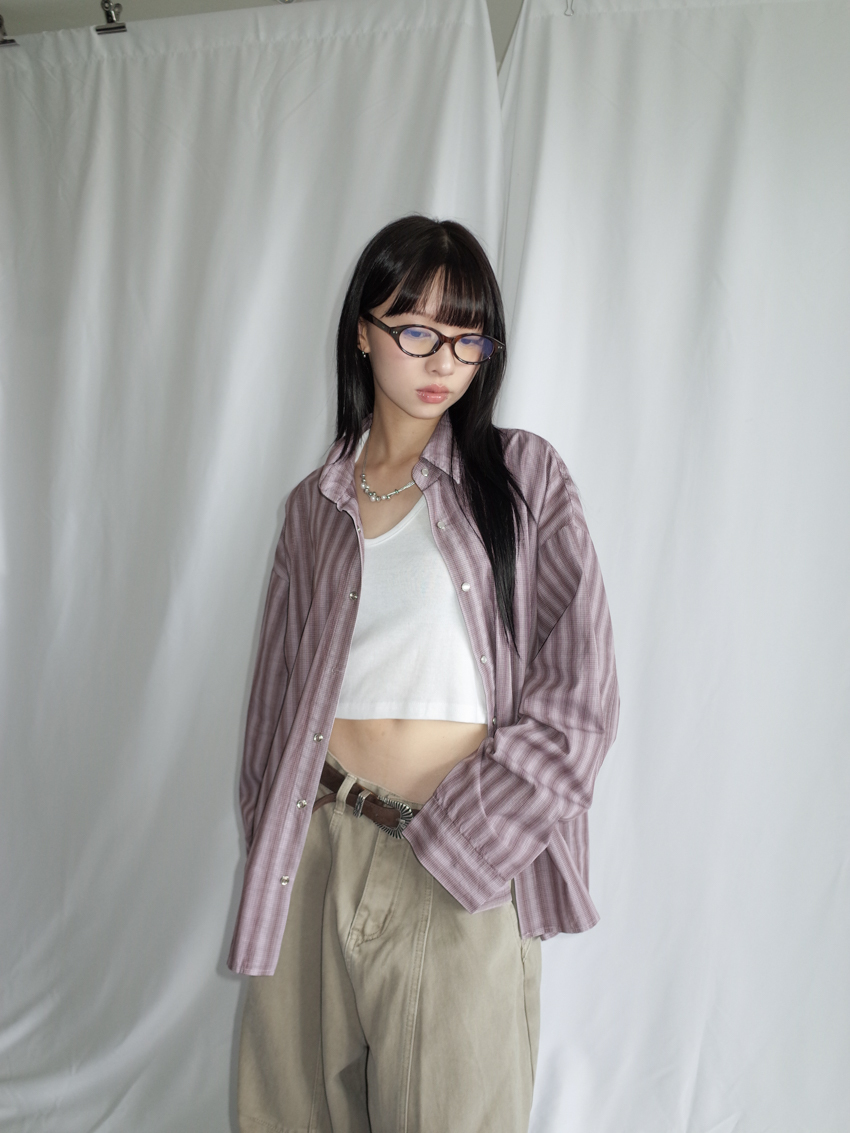 (UNISEX) structured brushed pinstripe check shirt