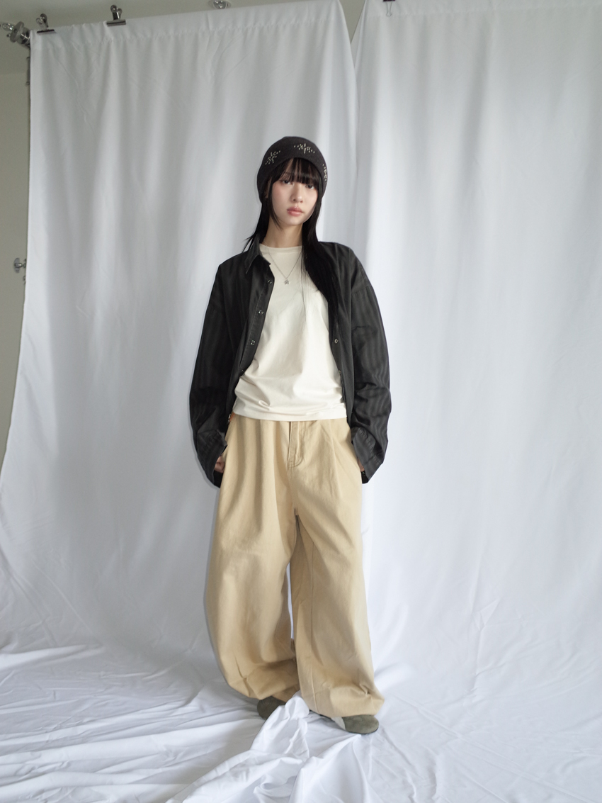 (UNISEX) structured brushed pinstripe check shirt