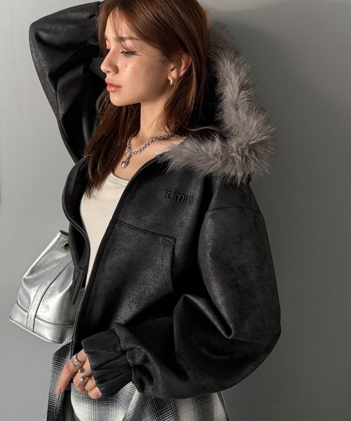 日本🇯🇵連線 Mily Bilet 美式復古美拉德絨面革連帽外套 3D刺繡 短版 復古 絨面革 外套 長袖 2色(任買兩件711免運)/預購