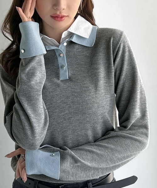 日本🇯🇵連線 Mily Bilet 雙領口假兩件針織套頭衫 分層設計 假兩件 多層次 針織 長袖 4色(任買兩件711免運)/預購