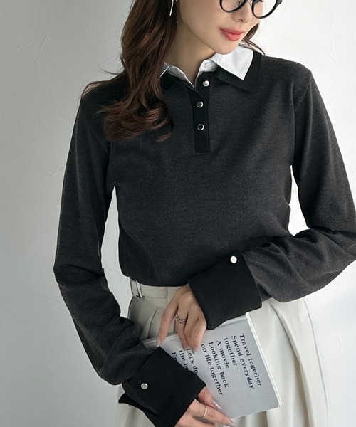 日本🇯🇵連線 Mily Bilet 雙領口假兩件針織套頭衫 分層設計 假兩件 多層次 針織 長袖 4色(任買兩件711免運)/預購