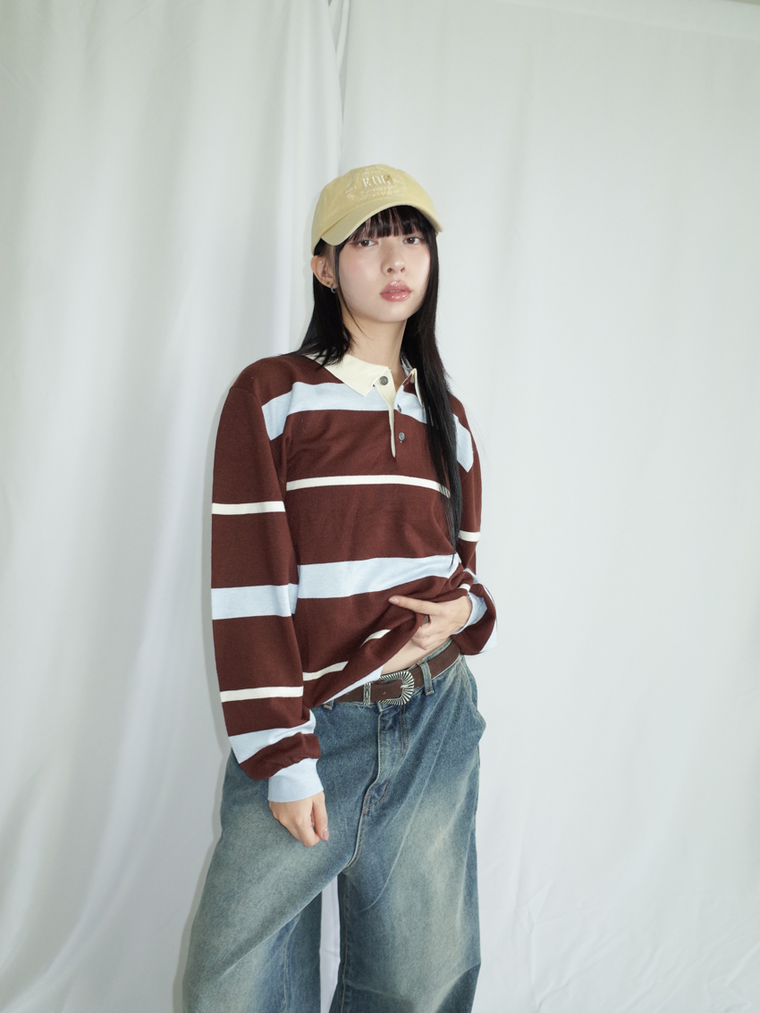 (UNISEX) collegiate wide-stripe contrast polo knit top