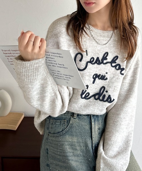 日本🇯🇵連線 Mily Bilet 立體繩線刺繡針織套頭衫 針織衫 繩線刺繡 長袖 毛衣 寬鬆 6色(任買兩件711免運)/預購