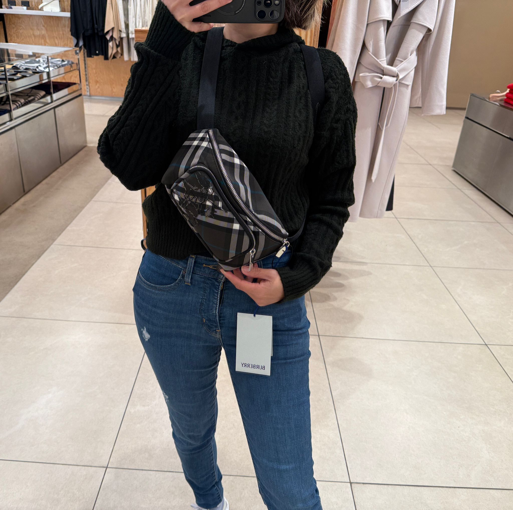 Burberry Classics check small belt bag Dark grey