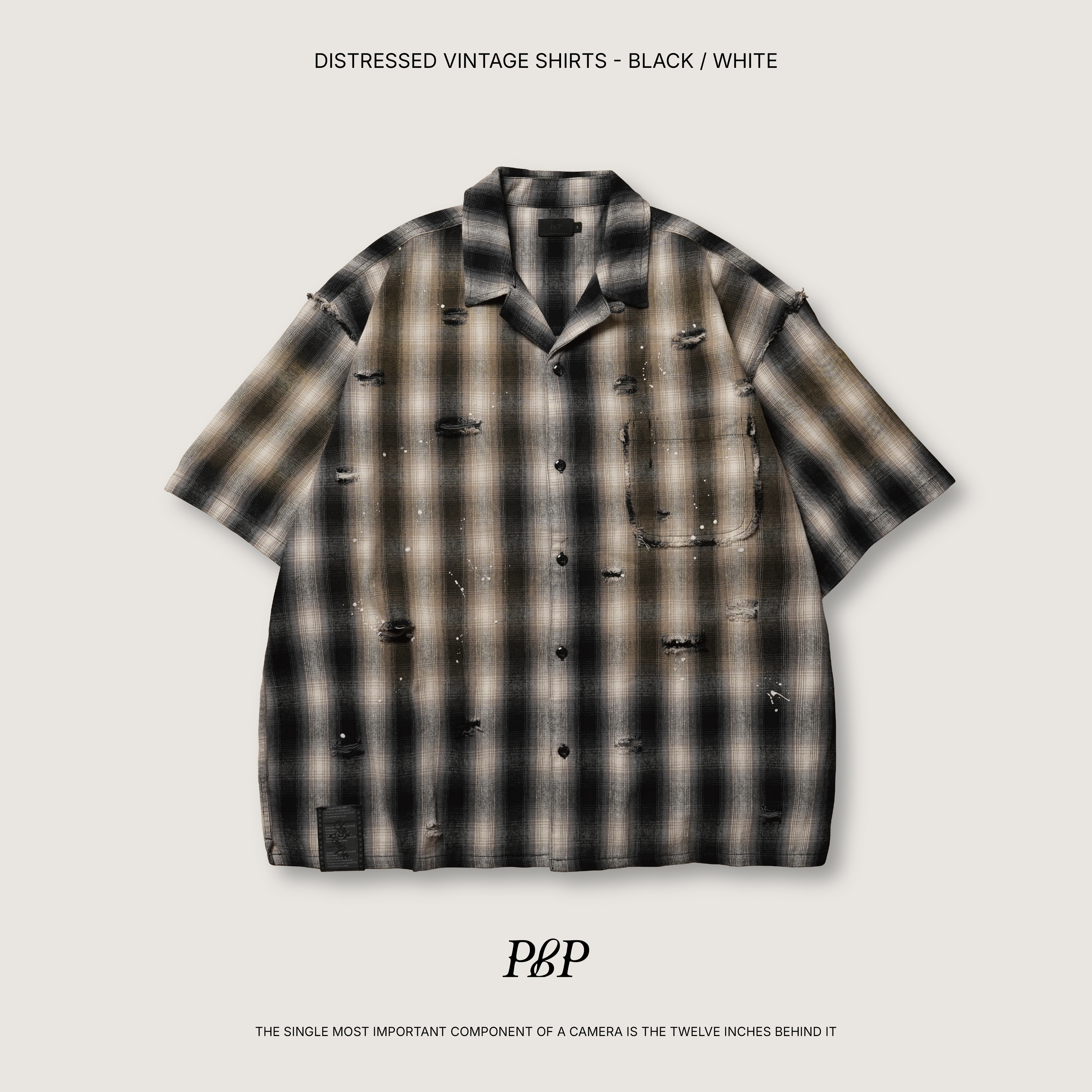 P.B.P - DISTRESSED VINTAGE SHIRTS  - BLACK/WHITE