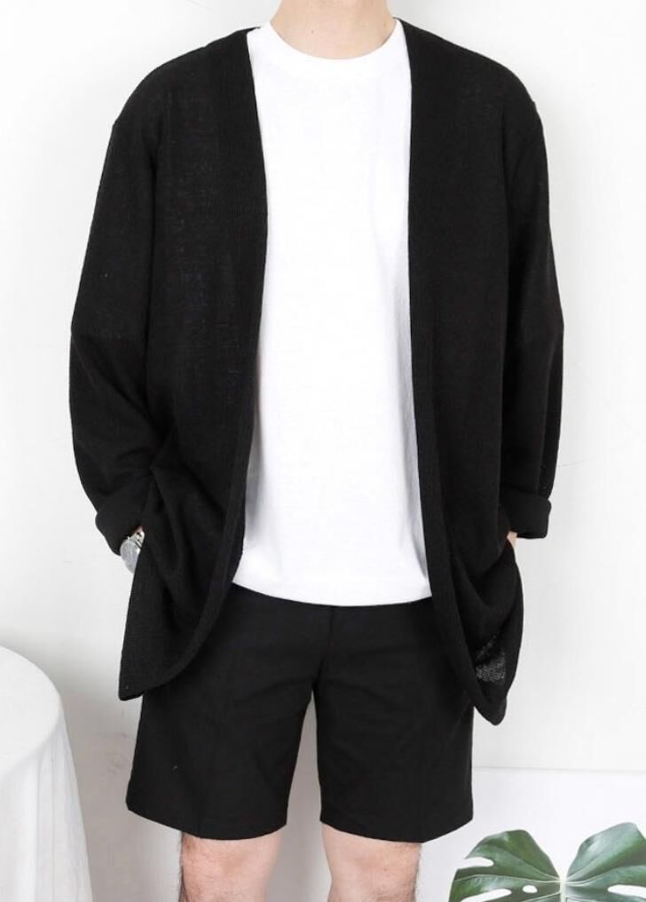 淨色開胸針織長外套 JK2638