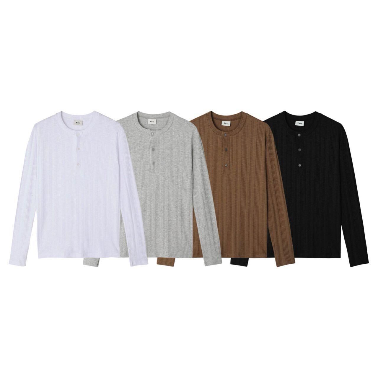 淨色暗直紋半開胸長袖衫 Veil-075T