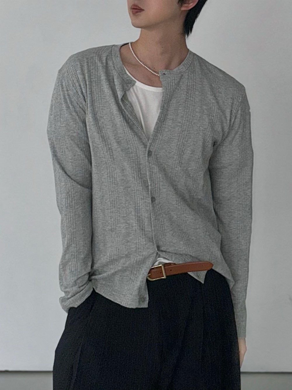 圓領暗直紋開胸外套 Veil-076T