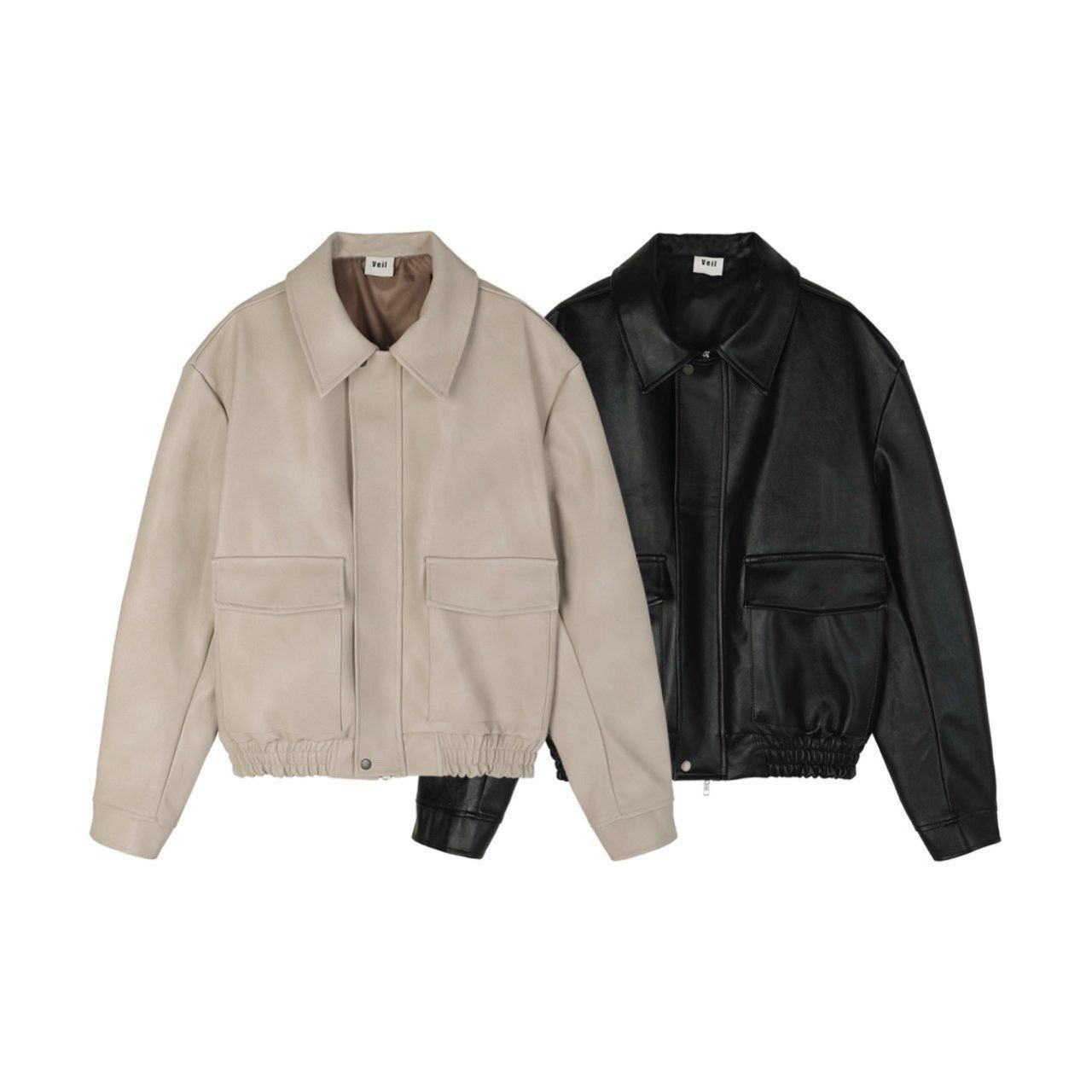 反領拉鍊合成皮褸 Veil-080JK
