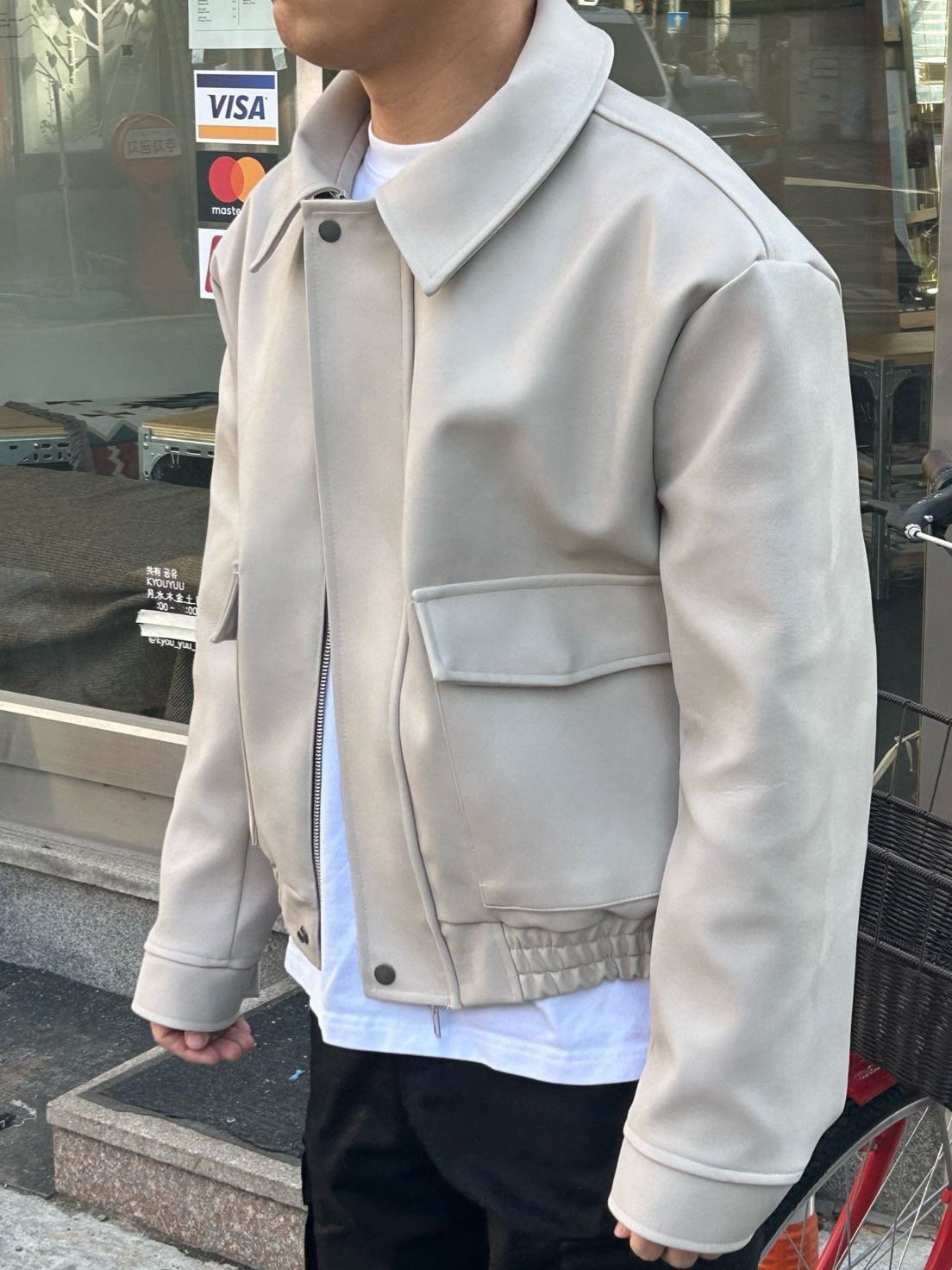 反領拉鍊合成皮褸 Veil-080JK