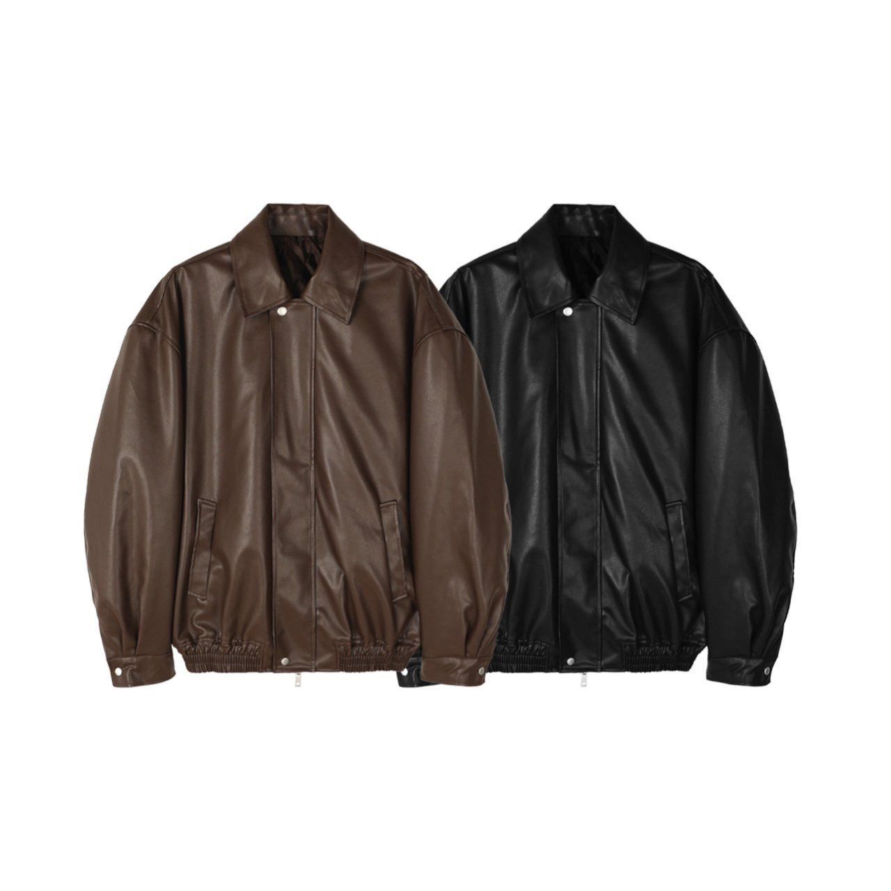 反領拉鍊合成皮褸(薄夾棉) Veil-083JK