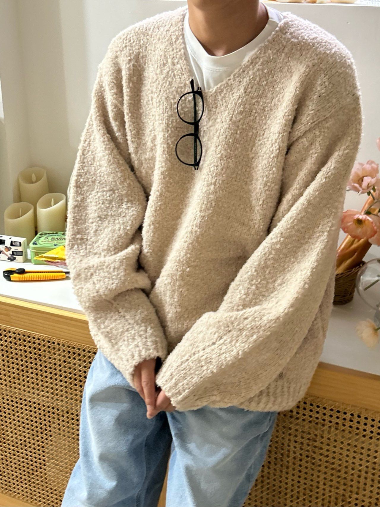 淨色V領針織衫 Veil-084T