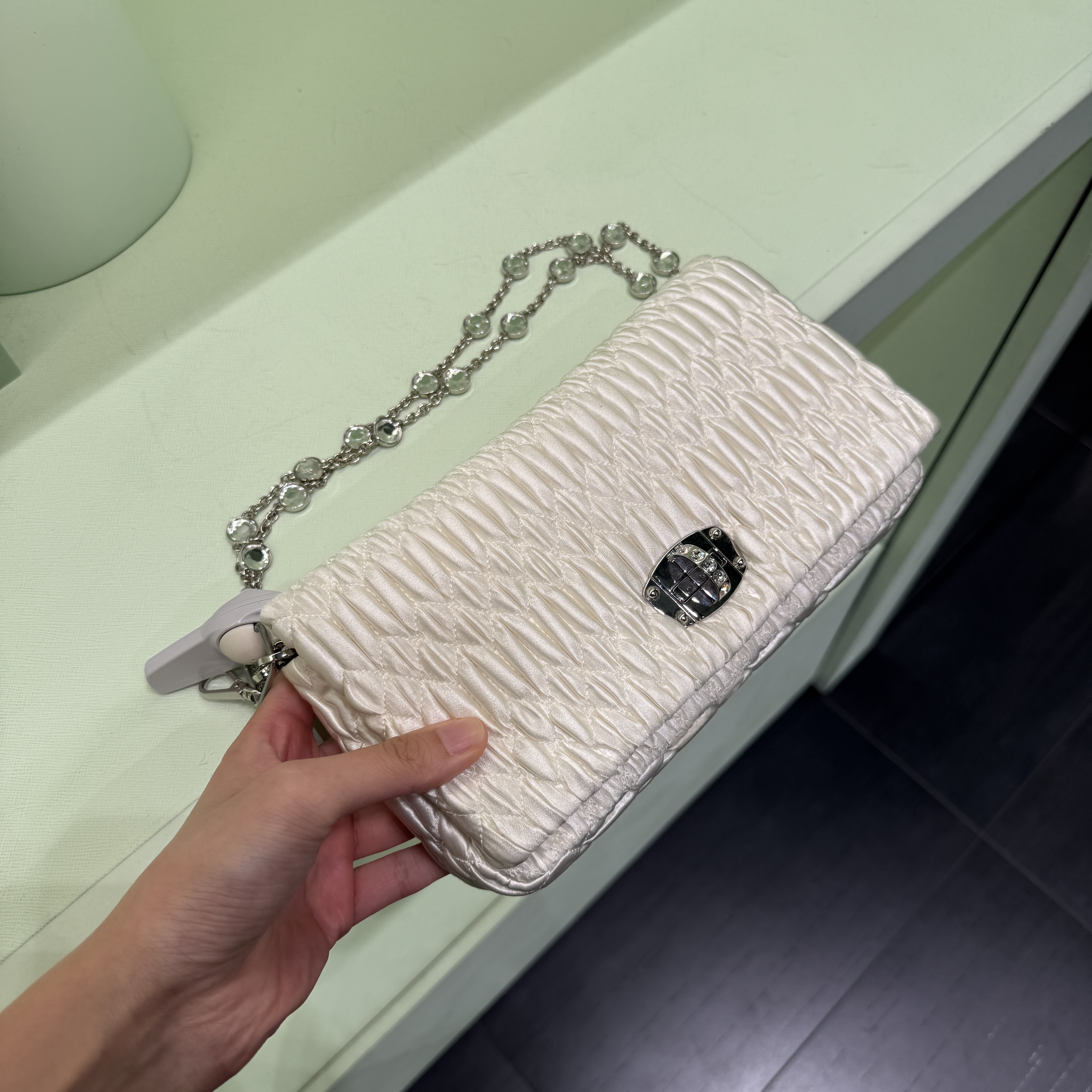 Miumiu Matelasse Flap Chain Bag Cream 5BD417