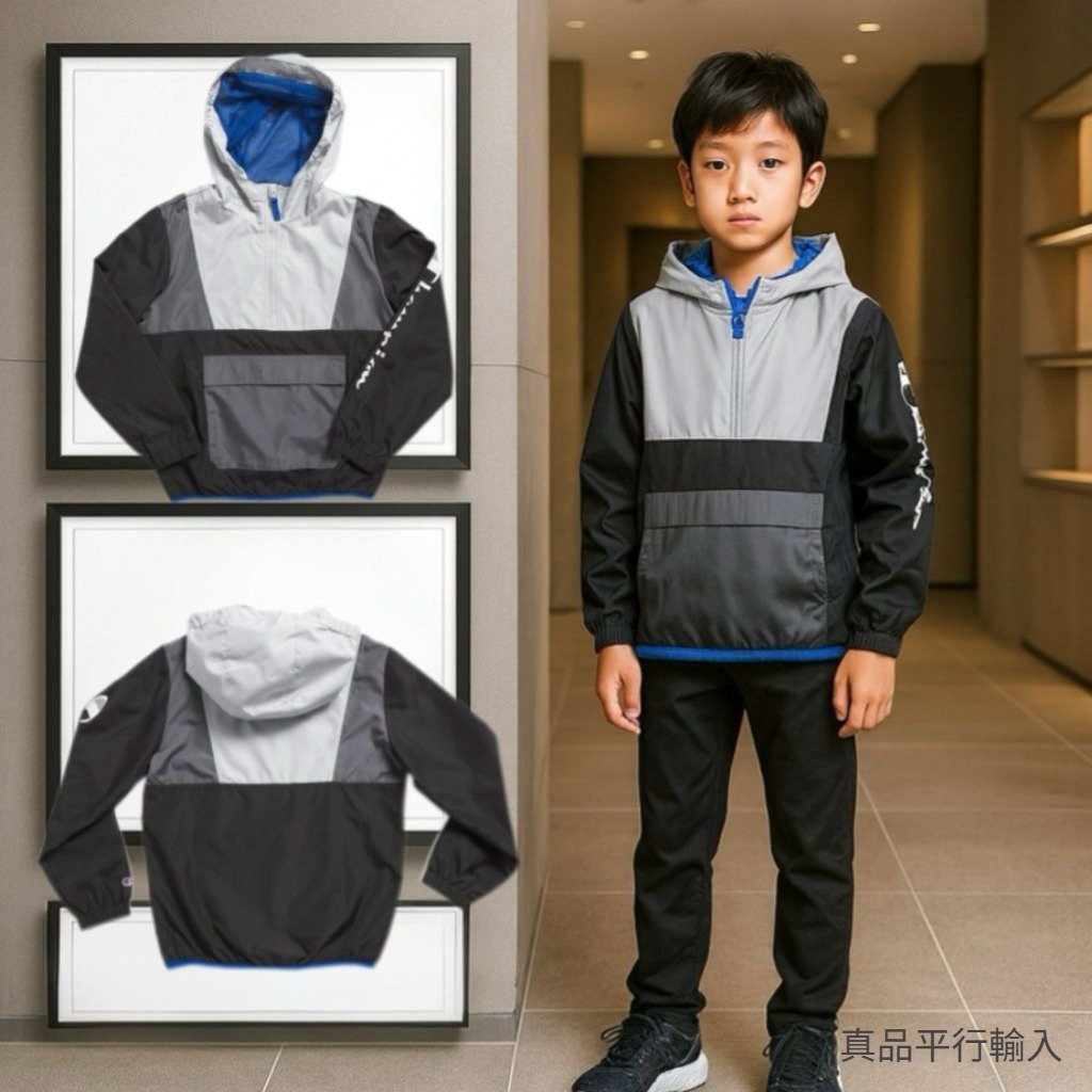 【預購】CHAMPION H091662 大童拼色半拉鏈上衣