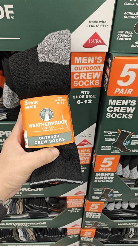 [U] CW ASSORTED COLORS 1527298 WEATHERPROOF MEN'S OUTDOOR CREW SOCK, 5-PAIR, 197057707683 (UCW28)