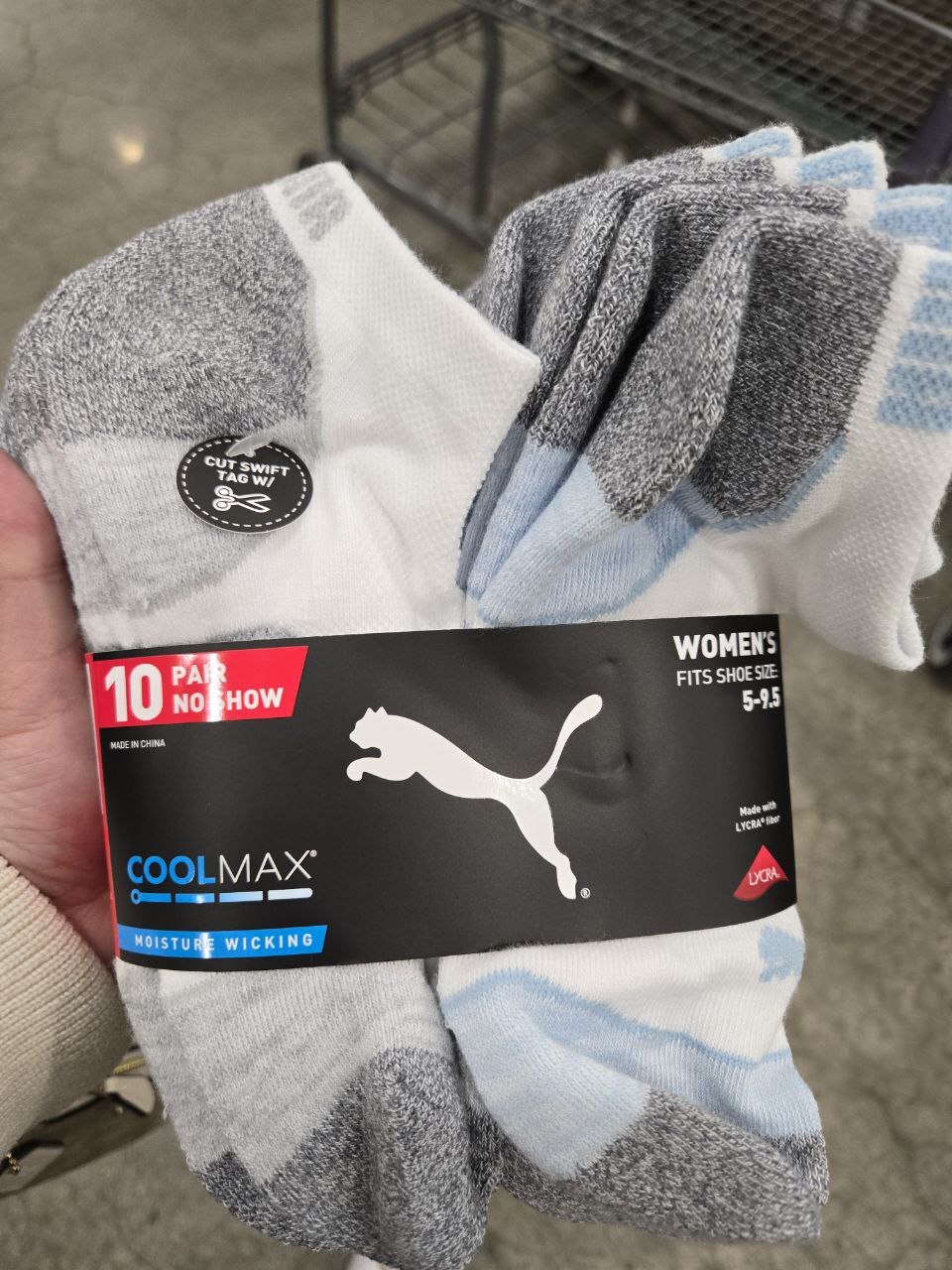 [U] CW WHITE MULTI PUMA 1489814 10 PAIR NO SHOW WOMEN'S SOCK, 888822104980 (UCW32)