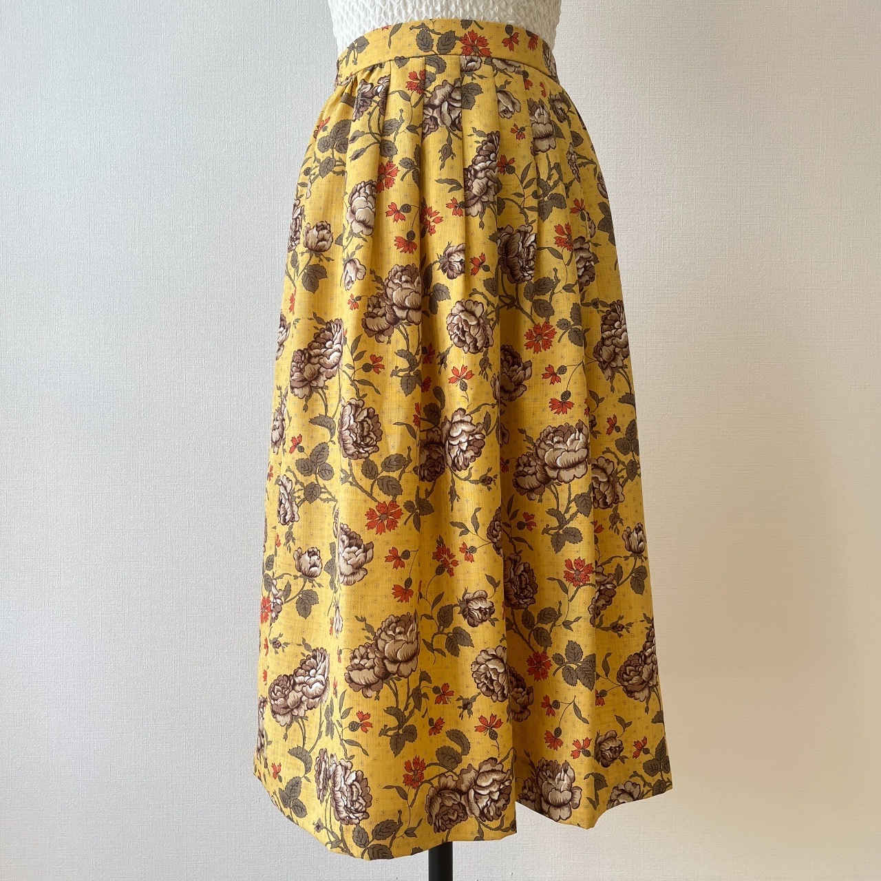 JANE MORE復古黃色牡丹圖案半身裙