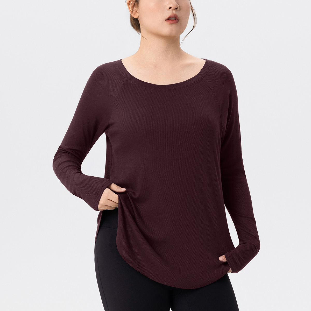 大碼莫代爾羅紋修身顯瘦瑜珈/運動/機能長袖