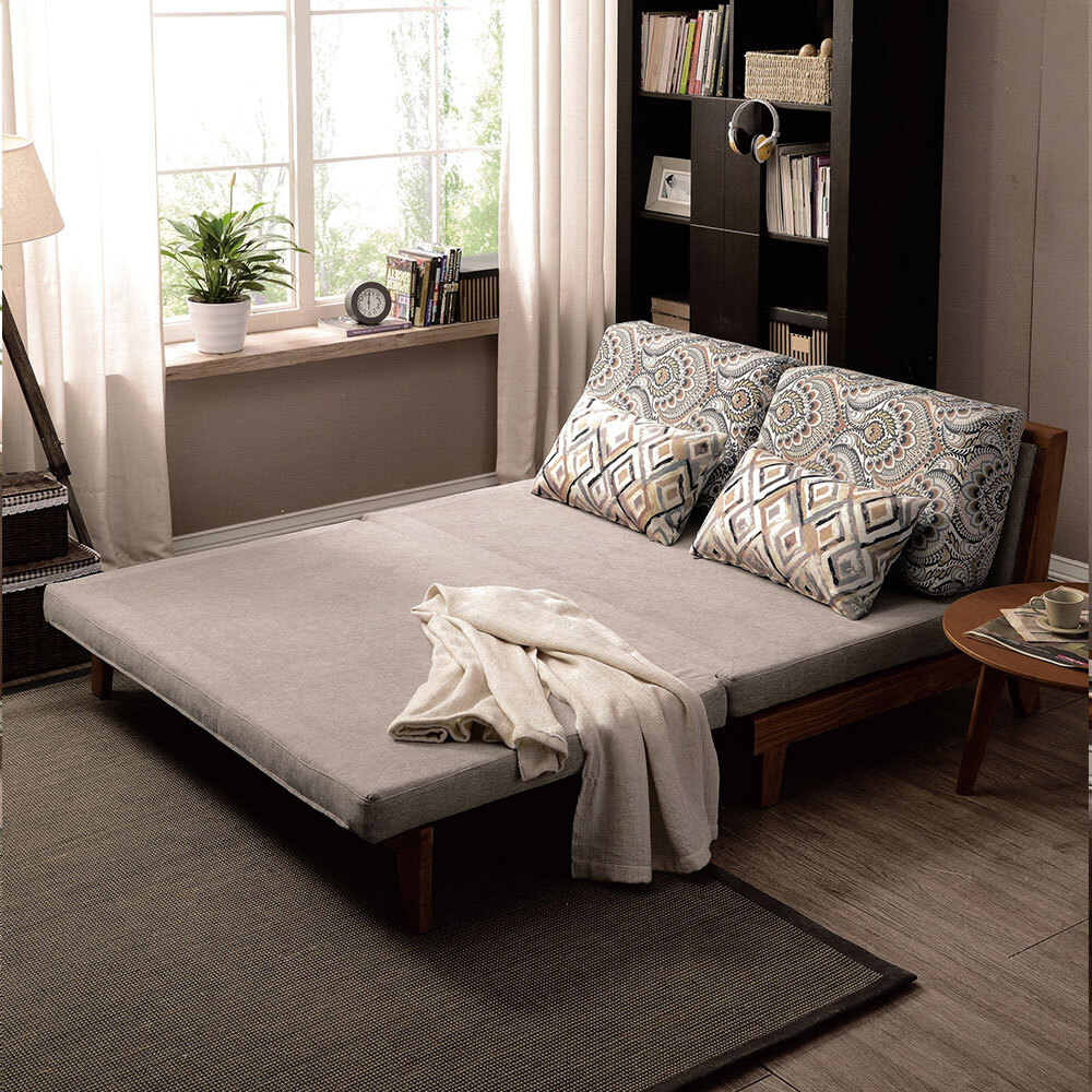 倫特灰色實木布沙發床/雙人椅/二人座(送抱枕)