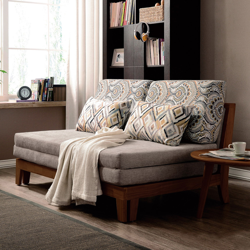 倫特灰色實木布沙發床/雙人椅/二人座(送抱枕)