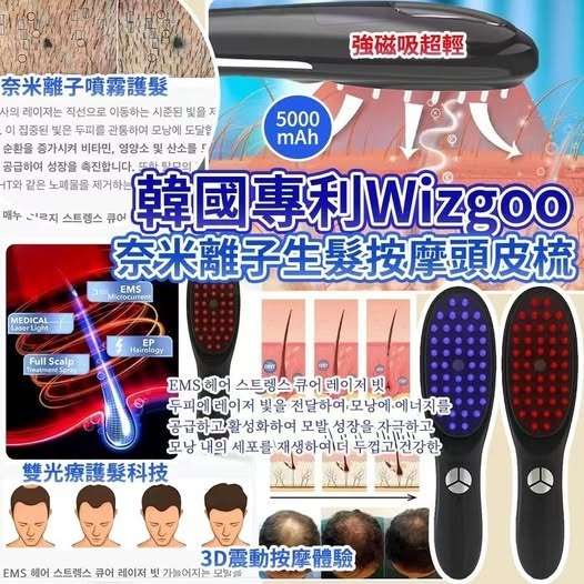 20250923 韓國專利Wizgoo 奈米離子生髮按摩頭皮梳 #J （11月下旬）